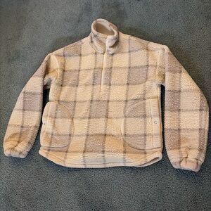 UpWest Cream and Gray Plaid Zip Up Jacket